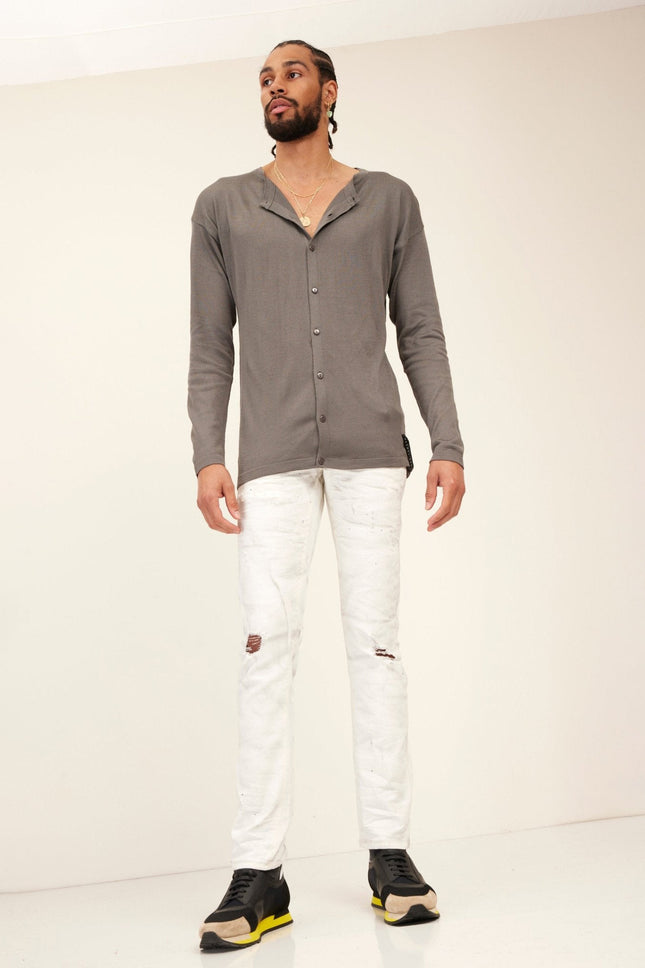 Men's Lightweight Knit Cardigan - Anthracite | Ron Tomson