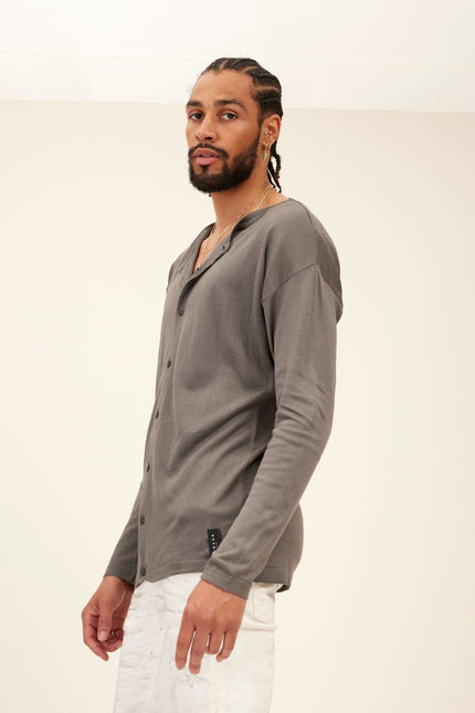 Men's Lightweight Knit Cardigan - Anthracite | Ron Tomson