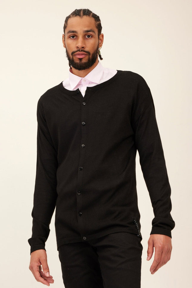Men's Lightweight Knit Cardigan - Black | Ron Tomson