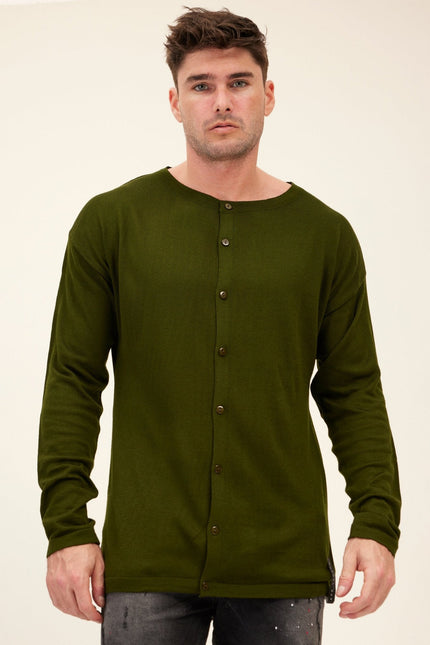 Men's Lightweight Knit Cardigan - Khaki | Ron Tomson