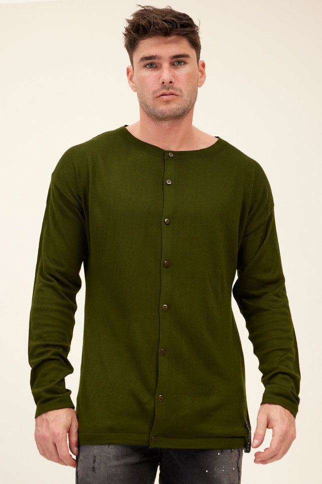 Men's Lightweight Knit Cardigan - Khaki | Ron Tomson