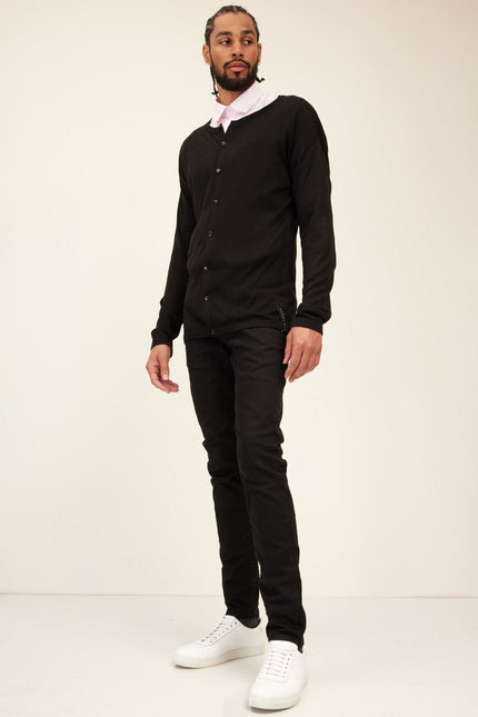 Men's Lightweight Knit Cardigan - Black | Ron Tomson