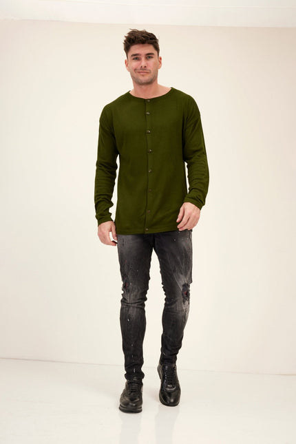 Men's Lightweight Knit Cardigan - Khaki | Ron Tomson