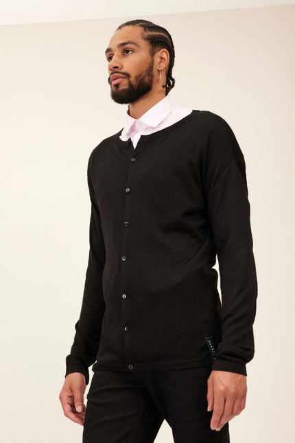 Men's Lightweight Knit Cardigan - Black | Ron Tomson
