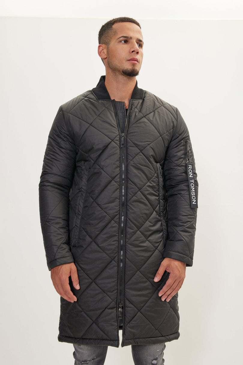 Men's Long Puffer Jacket - Black | Ron Tomson