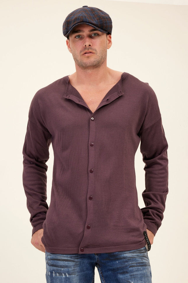 Men's Lightweight Knit Cardigan - Plum | Ron Tomson
