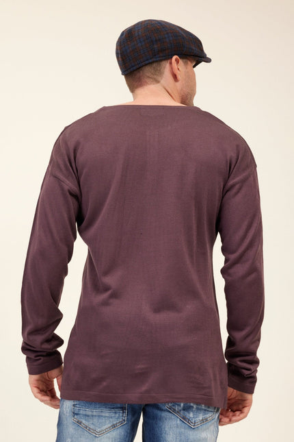 Men's Lightweight Knit Cardigan - Plum | Ron Tomson