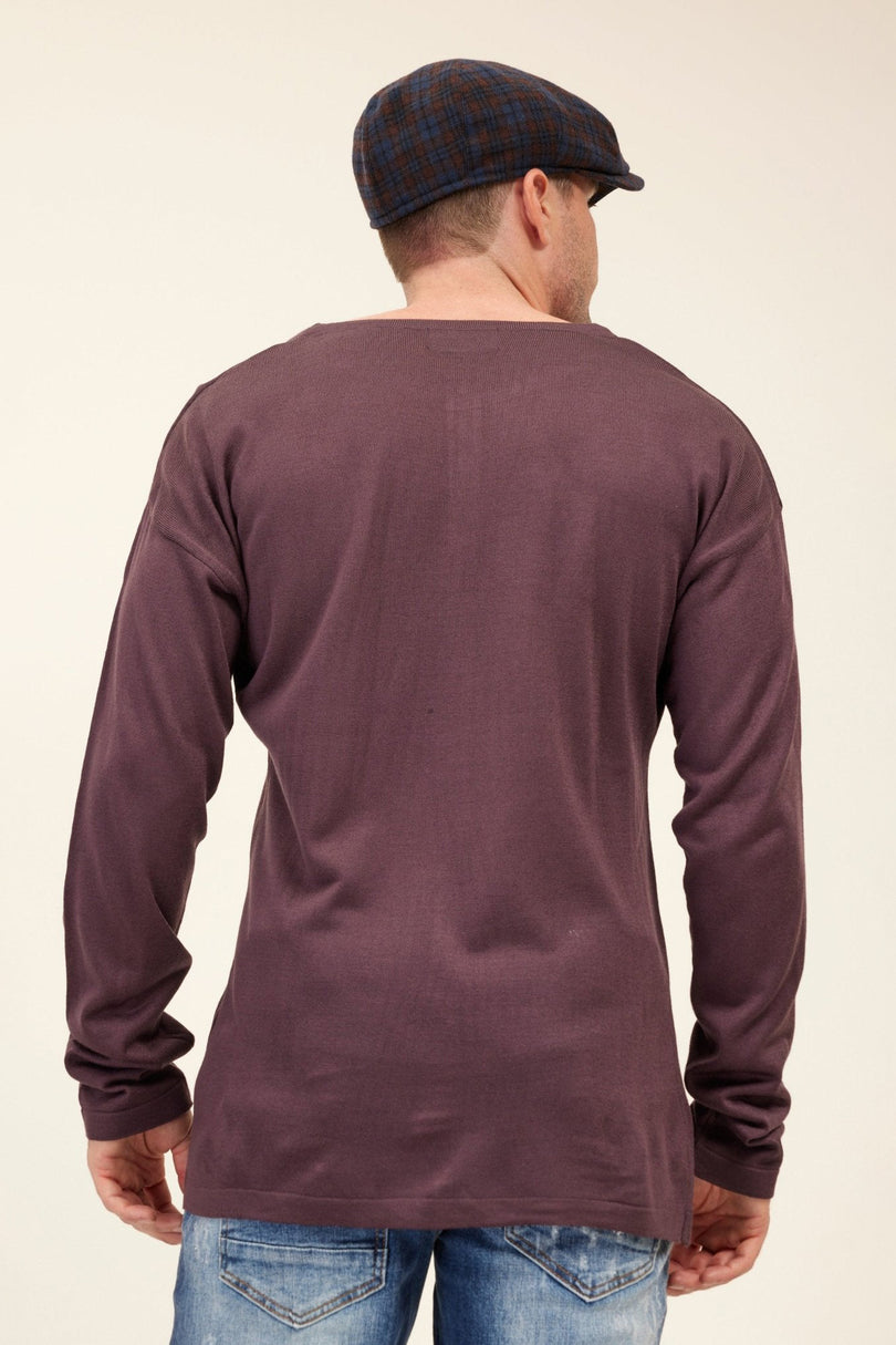 Men's Lightweight Knit Cardigan - Plum | Ron Tomson