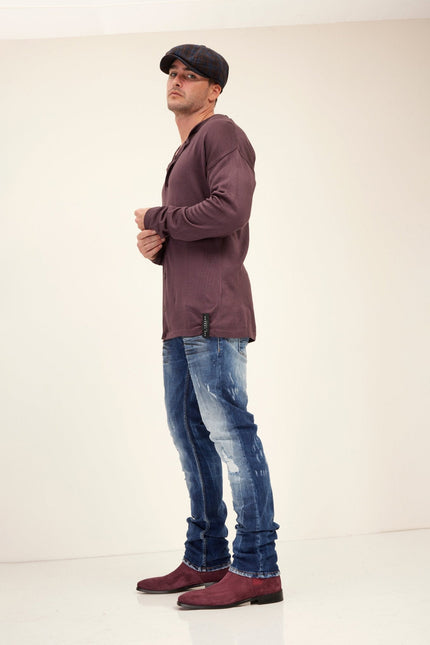 Men's Lightweight Knit Cardigan - Plum | Ron Tomson