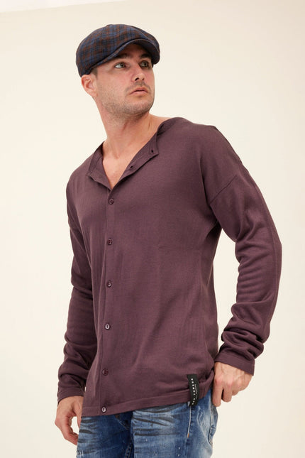 Men's Lightweight Knit Cardigan - Plum | Ron Tomson