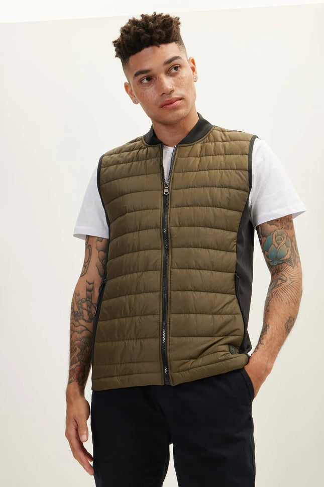 Men's Quilted Puffer Vest - Khaki | Ron Tomson