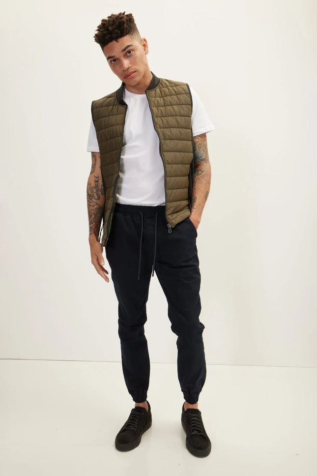 Men's Quilted Puffer Vest - Khaki | Ron Tomson