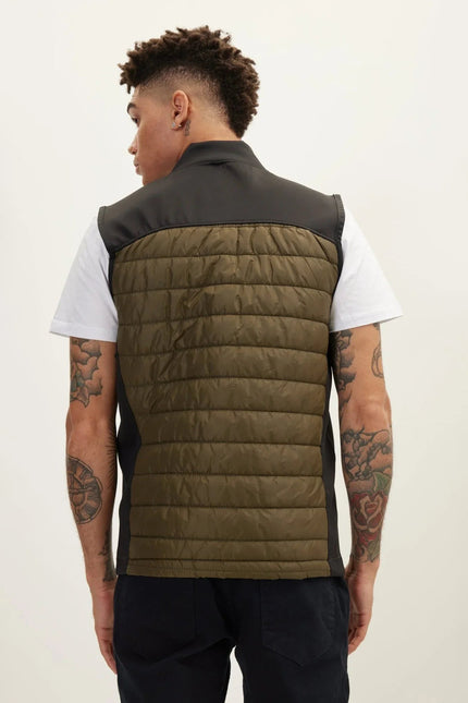 Men's Quilted Puffer Vest - Khaki | Ron Tomson