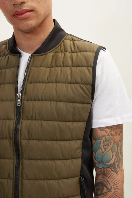 Men's Quilted Puffer Vest - Khaki | Ron Tomson