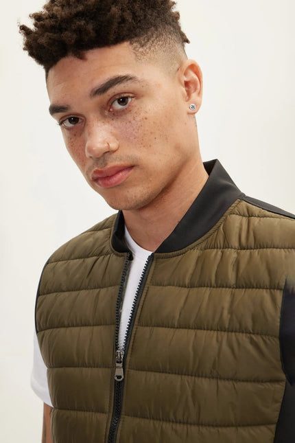Men's Quilted Puffer Vest - Khaki | Ron Tomson