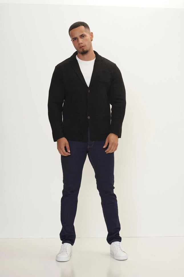 Men's Wool Waffle Knit Cardigan - Black | Ron Tomson