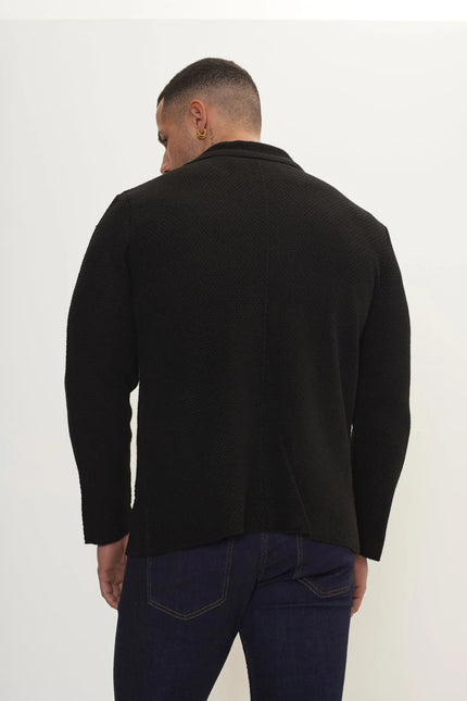 Men's Wool Waffle Knit Cardigan - Black | Ron Tomson