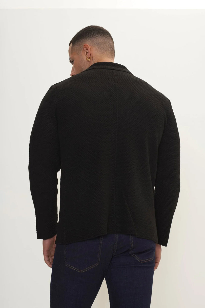 Men's Wool Waffle Knit Cardigan - Black | Ron Tomson