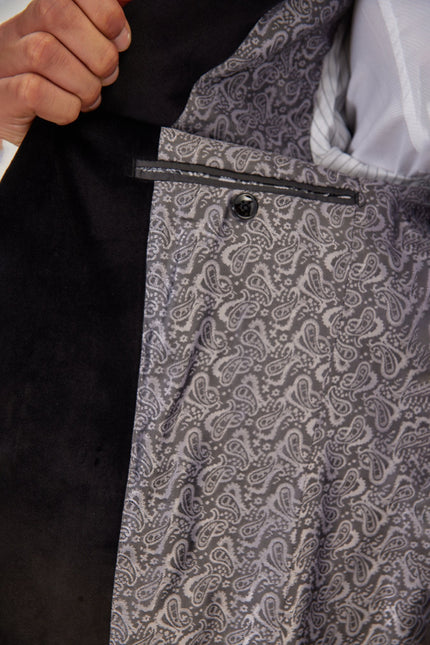 Men's Leopard Flocking Peak Lapel Tuxedo Jacket - Black | Ron Tomson