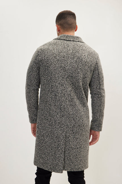 Men's Long Fitted Boucle Peacoat - Anthracite | Ron Tomson