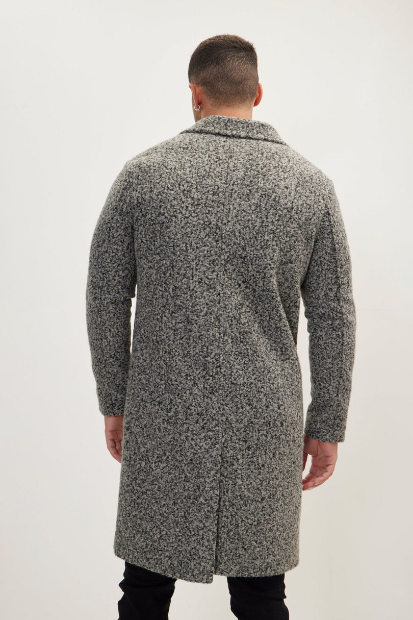 Men's Long Fitted Boucle Peacoat - Anthracite | Ron Tomson
