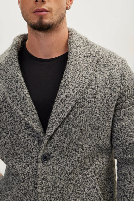 Men's Long Fitted Boucle Peacoat - Anthracite | Ron Tomson