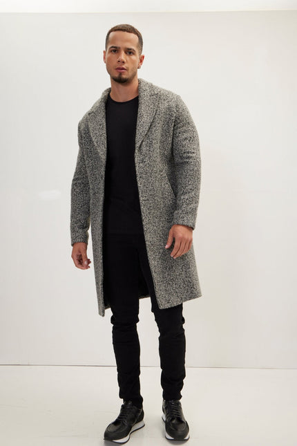 Men's Long Fitted Boucle Peacoat - Anthracite | Ron Tomson