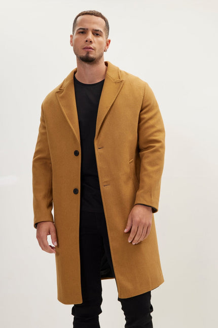 Men's Fitted Notch Lapel Peacoat - Hazelnut | Ron Tomson