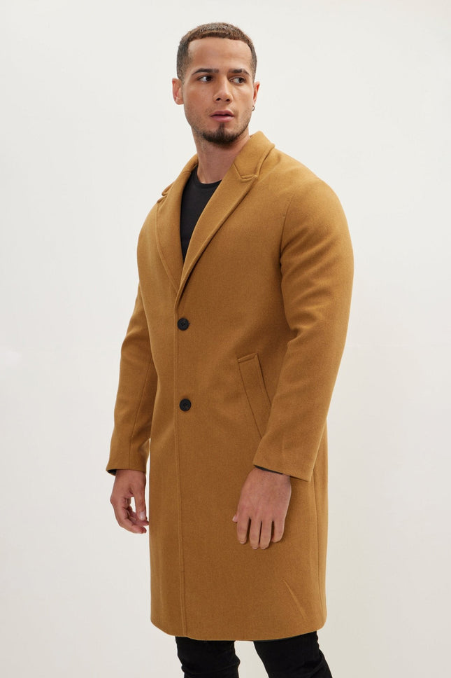 Men's Fitted Notch Lapel Peacoat - Hazelnut | Ron Tomson