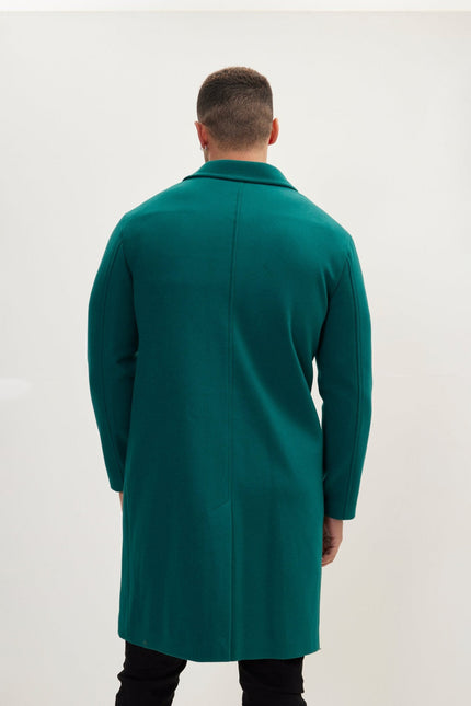 Men's Fitted Single-Breasted Notch Lapel Peacoat - Dark Green | Ron Tomson