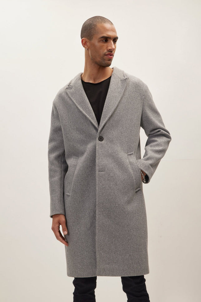 Men's Fitted Notch Lapel Overcoat - Grey | Ron Tomson
