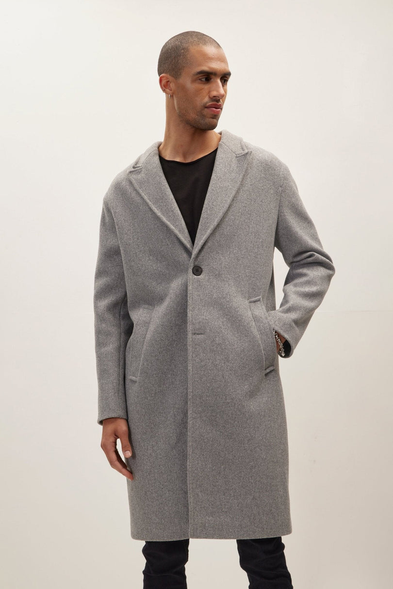 Men's Fitted Notch Lapel Overcoat - Grey | Ron Tomson