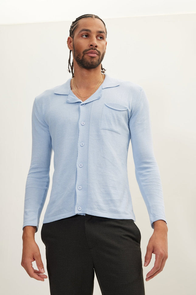 Men's Long-Sleeve Cotton Shirt - Blue | Ron Tomson