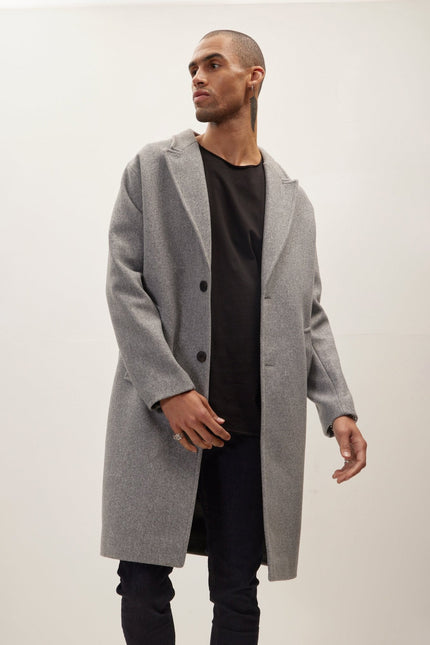 Men's Fitted Notch Lapel Overcoat - Grey | Ron Tomson