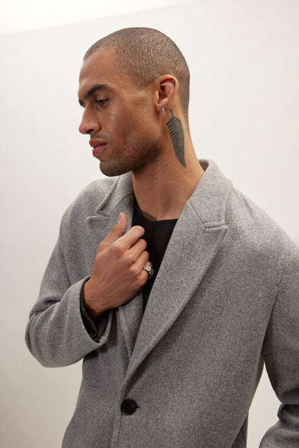 Men's Fitted Notch Lapel Overcoat - Grey | Ron Tomson