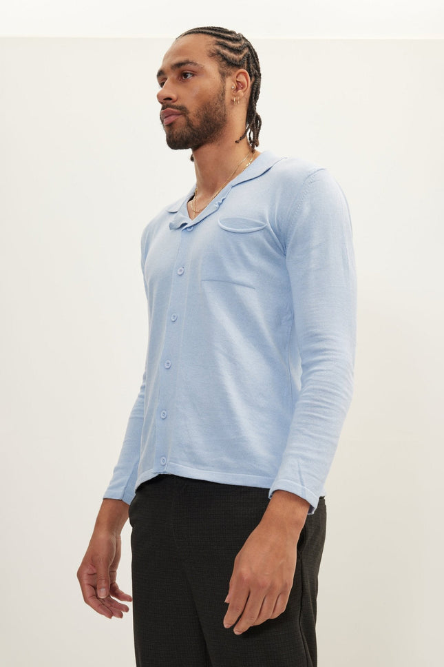 Men's Long-Sleeve Cotton Shirt - Blue | Ron Tomson