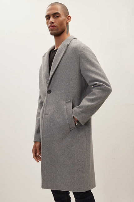 Men's Fitted Notch Lapel Overcoat - Grey | Ron Tomson