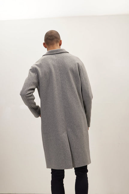 Men's Fitted Notch Lapel Overcoat - Grey | Ron Tomson
