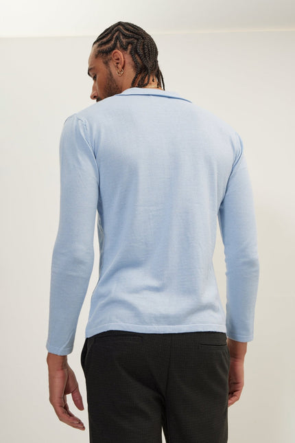 Men's Long-Sleeve Cotton Shirt - Blue | Ron Tomson