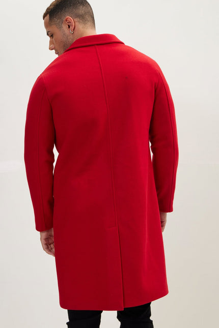 Men's Long Notch Lapel Peacoat - Red | Ron Tomson