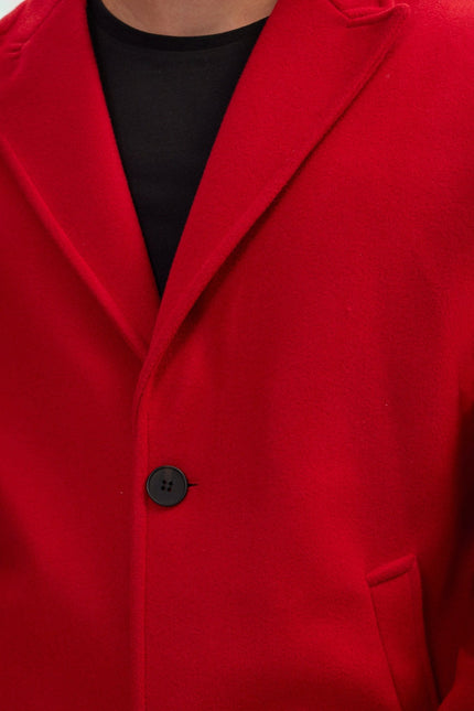 Men's Long Notch Lapel Peacoat - Red | Ron Tomson