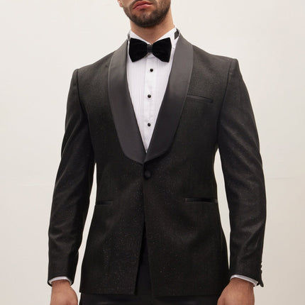 Men's Ludlow Shawl Lapel Glitter Tuxedo Jacket - Black | Ron Tomson
