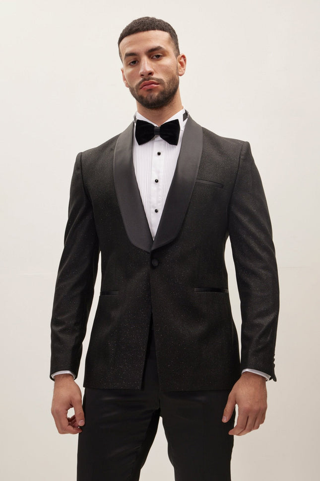 Ludlow Shawl Lapel Glitter Tuxedo Jacket - Black