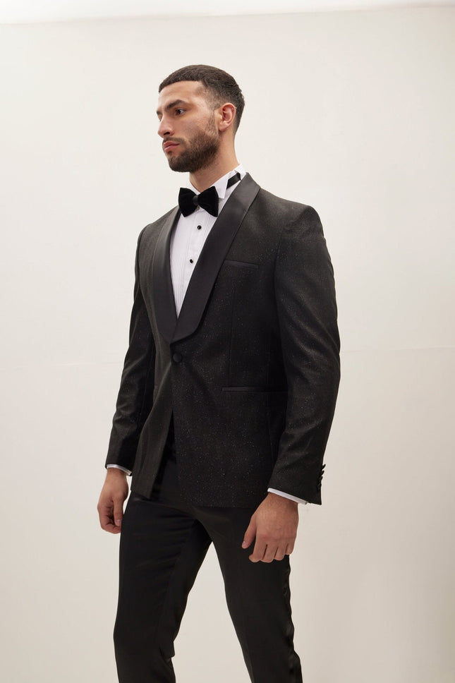 Ludlow Shawl Lapel Glitter Tuxedo Jacket - Black
