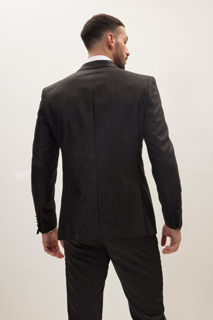 Men's Ludlow Shawl Lapel Glitter Tuxedo Jacket - Black | Ron Tomson