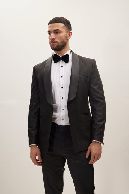 Men's Ludlow Shawl Lapel Glitter Tuxedo Jacket - Black | Ron Tomson