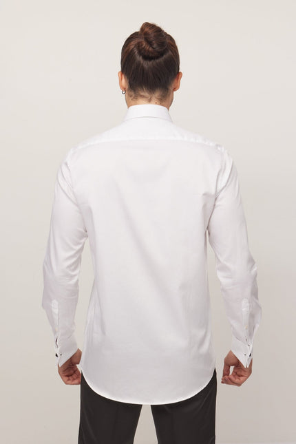 Men's Cotton Lurex Paneled Tuxedo Shirt - White | Ron Tomson