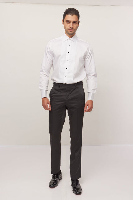 Men's Cotton Lurex Paneled Tuxedo Shirt - White | Ron Tomson