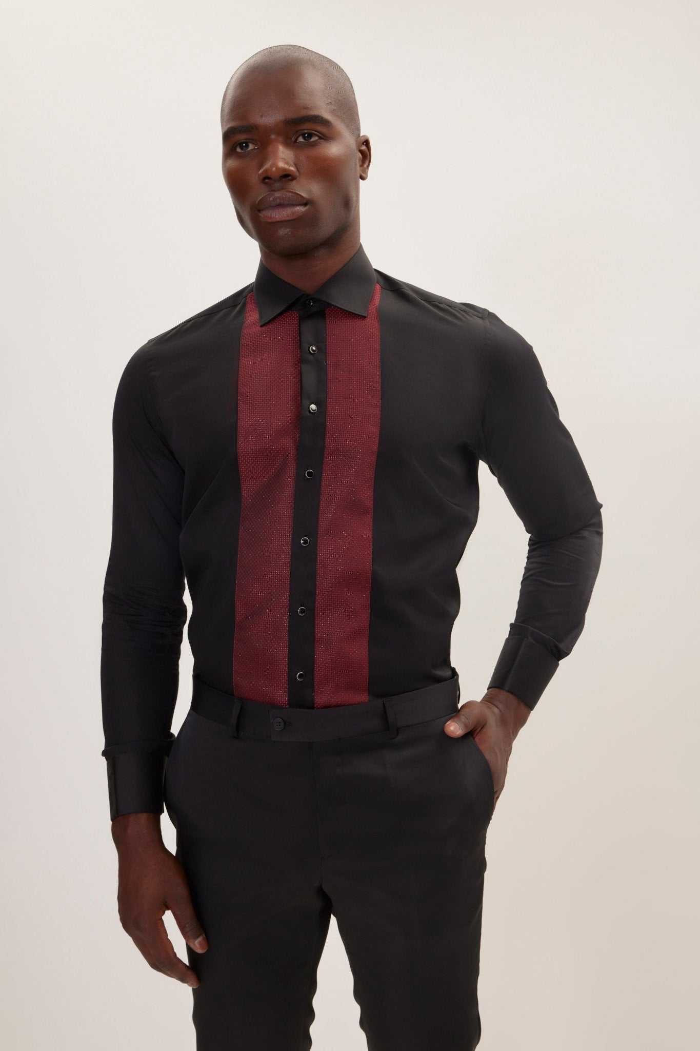 Lurex Paneled Spread Collar Shirt