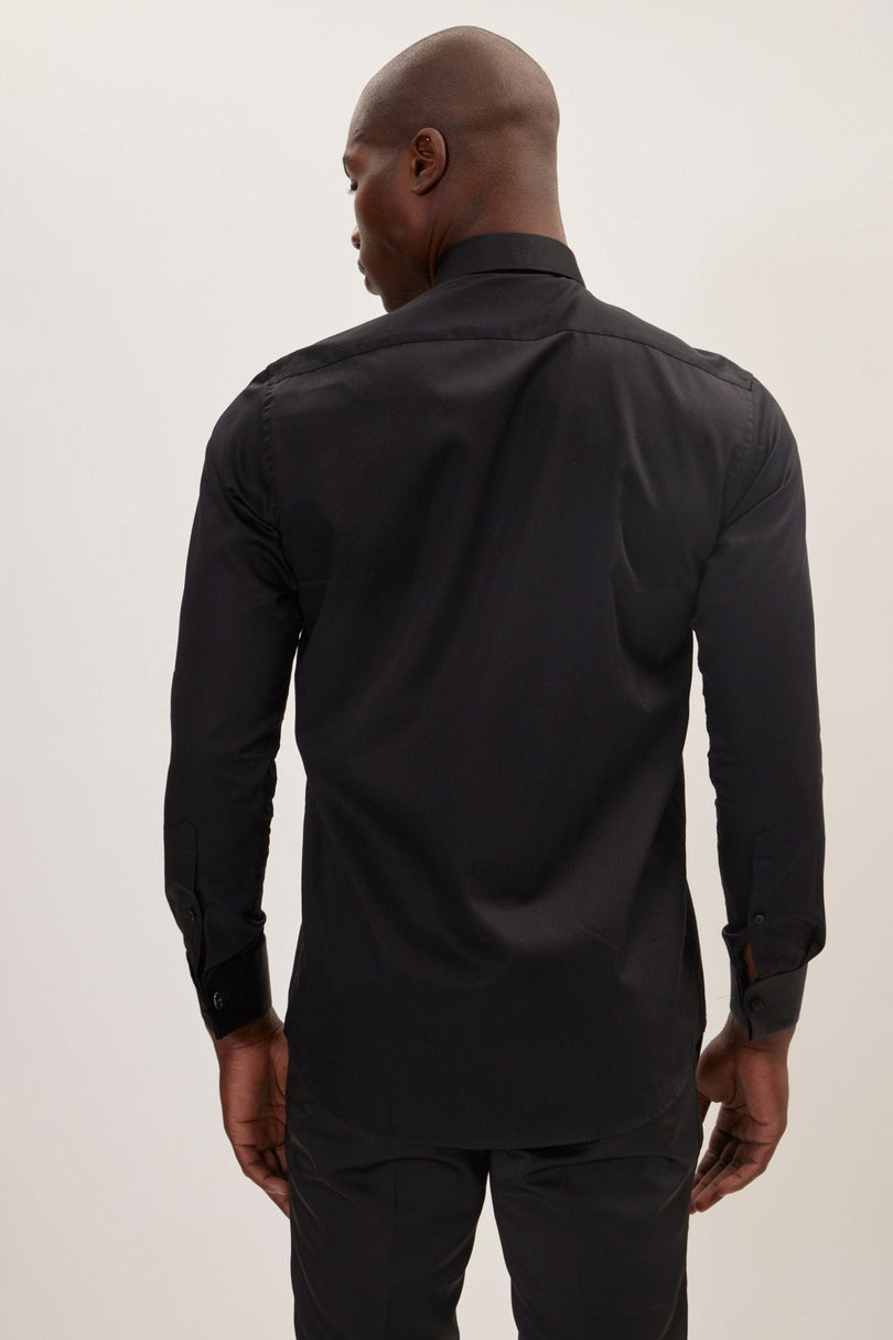 Men's Cotton Lurex Paneled Tuxedo Shirt - Black Red | Ron Tomson